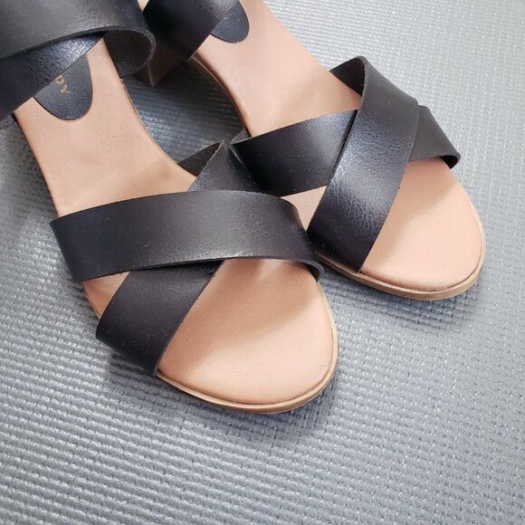 Rock & Candy Strappy Chunky Heeled Black Sandals Size 8 Ankle Strap Buckle - Picture 4 of 10